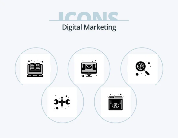 Digital Marketing Glyph Icon Pack Icon Design Research Sending Email — Stockvector