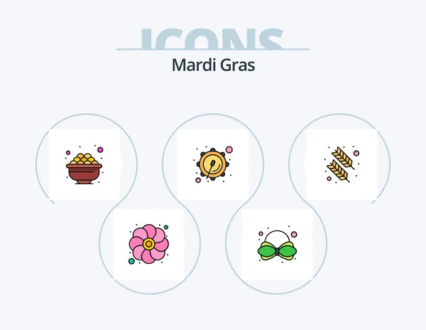 Mardi Gras Line Filled Icon Pack Icon Design Mask Calendar — Archivo Imágenes Vectoriales