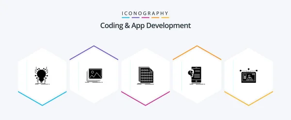 Coding App Development Glyph Icon Pack Including App Certificate Nature — Stockový vektor
