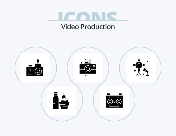 Video Production Glyph Icon Pack Icon Design Photography Antique Camera — Stockvector