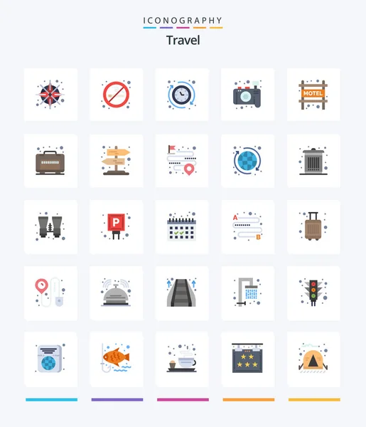 Creative Travel Flat Icon Pack Travel Accommodation Photography Camera — Vettoriale Stock