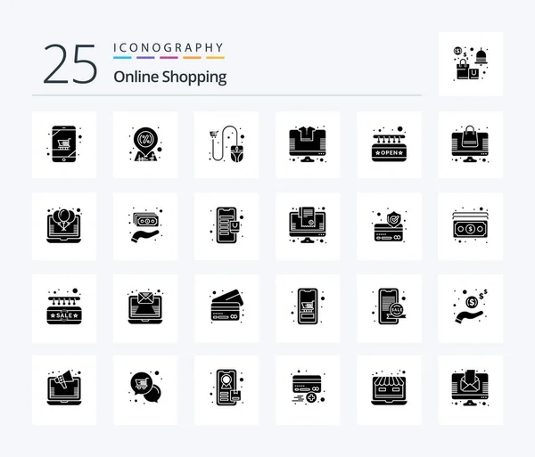 Online Shopping Solid Glyph Icon Pack Including Store Online Sale — ストックベクタ