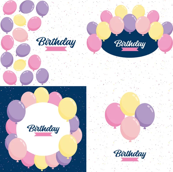 Happy Birthday Playful Bubbly Font Background Balloons Party Streamers — Vetor de Stock