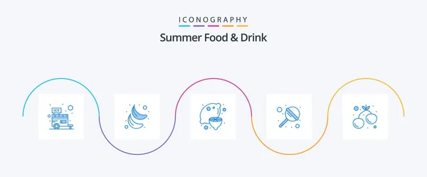 Summer Food Drink Blue Icon Pack Including Cherry Lollypop Food — Stockvector