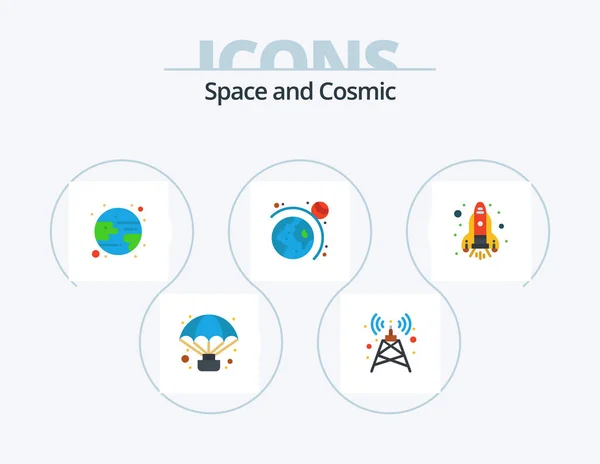 Space Flat Icon Pack Icon Design Space Forecast Rocket System — Image vectorielle