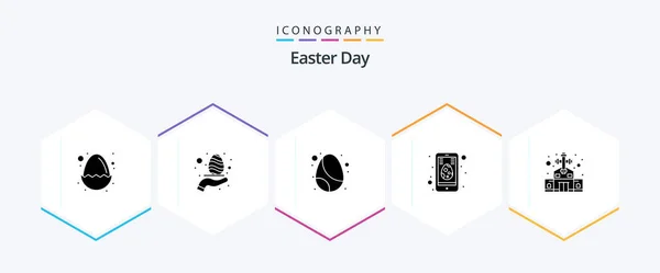 Easter Glyph Icon Pack Including Catholic Mobile Birthday Egg Cell — Stockový vektor