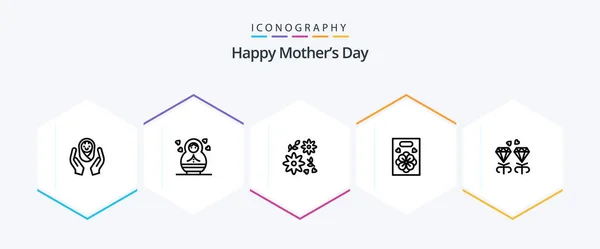 Happy Mothers Day Line Icon Pack Including Gift Flower Child — Vetor de Stock