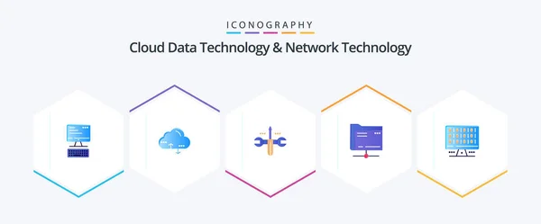 Cloud Data Technology Network Technology Flat Icon Pack Including Computer — ストックベクタ