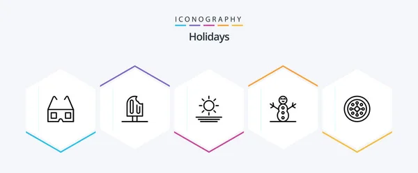 Holidays Line Icon Pack Including Holiday Beach Festival Winter — Stock vektor