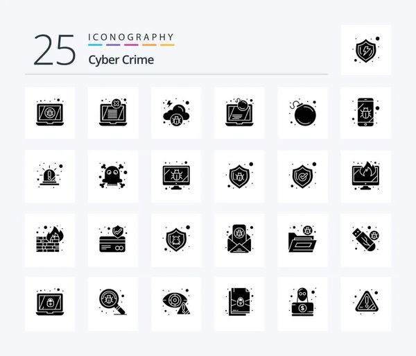 Cyber Crime Solid Glyph Icon Pack Including Crime Cloud Computer — Vetor de Stock