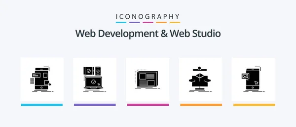 Web Development Web Studio Glyph Icon Pack Including Chart Responsive — Vettoriale Stock