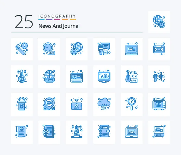 News Blue Color Icon Pack Including Message Computer World Wide — Stockový vektor