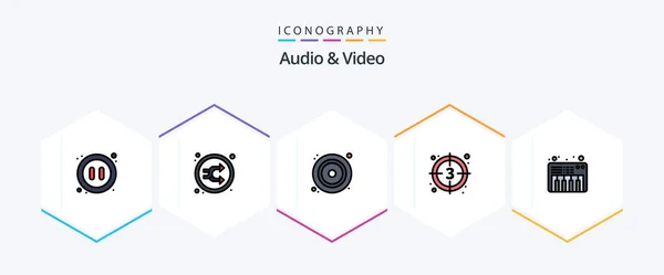 Audio Video Filledline Icon Pack Including Video Movie Shuffle Film — Stock Vector