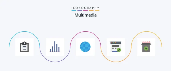 Multimedia Flat Icon Pack Including Globe Setup Product — Image vectorielle