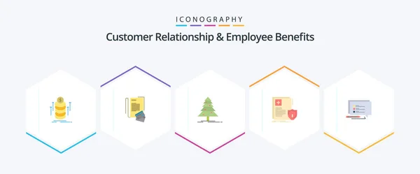 Customer Relationship Employee Benefits Flat Icon Pack Including Health Sheild — Stockvector