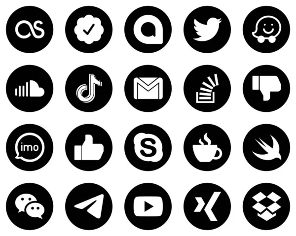High Definition White Social Media Icons Black Background Stockoverflow Email — Wektor stockowy