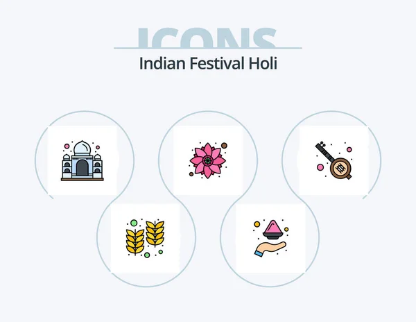 Holi Line Filled Icon Pack Icon Design Phirni India Fire — Archivo Imágenes Vectoriales