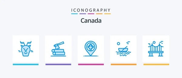Canada Blue Icon Pack Including River Map Kayak Boat Creative — 스톡 벡터