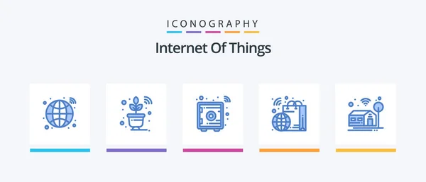 Internet Things Blue Icon Pack Including Smart Smart Smart Shopping — Stok Vektör