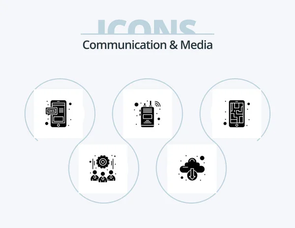 Communication Media Glyph Icon Pack Icon Design Mobile Walkie Talkie — стоковый вектор