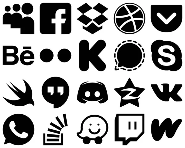 High Quality Black Solid Glyph Icons Swift Skype Flickr Signal — Stockvector