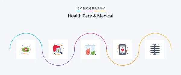 Health Care Medical Flat Icon Pack Including Phone Heart Virus — 图库矢量图片