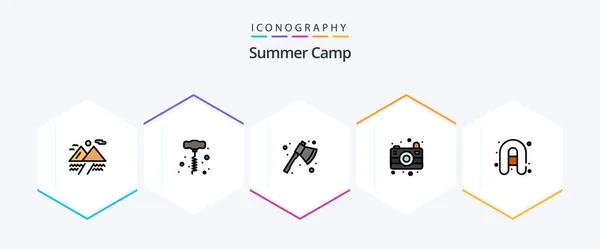 Summer Camp Filledline Icon Pack Including Travel Camping Camping Camping — Stock Vector