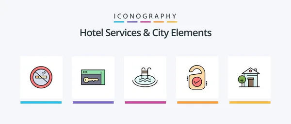 Hotel Services City Elements Line Filled Icon Pack Including Browser — Stockový vektor