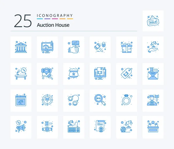 Auction Blue Color Icon Pack Including Gift Protection Bid Padlock — Stock vektor