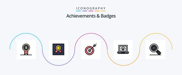 Achievements Badges Line Filled Flat Icon Pack Including Star Dart — Stockvector