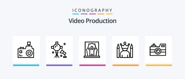 Video Production Line Icon Pack Including Movie Tickets Cinema Tickets — 图库矢量图片
