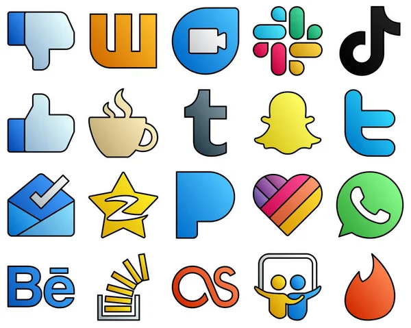 Filled Line Style Social Media Icons Twitter Tumblr China Caffeine — Archivo Imágenes Vectoriales
