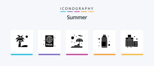 Summer Glyph Icon Pack Including Vacation Shotglass Summer Bottle Alcohol — Stock vektor