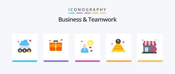 Business Teamwork Flat Icon Pack Including Local Business Business Pyramid — Archivo Imágenes Vectoriales