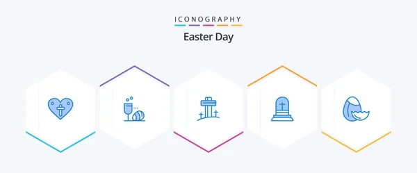 Easter Blue Icon Pack Including Celebration Easter Egg — Stock Vector