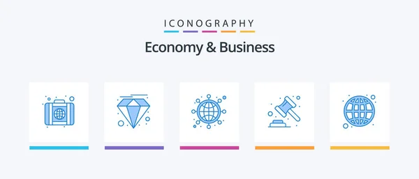 Economy Business Blue Icon Pack Including Business Network Law Auction — Wektor stockowy