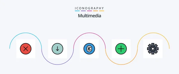 Multimedia Line Filled Flat Icon Pack Including Setting Media Bluetooth — Stockový vektor