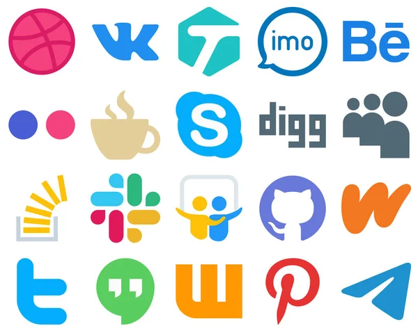 Flat Social Media Icons Minimalistic Design Stockoverflow Digg Flickr Chat — Stockvector
