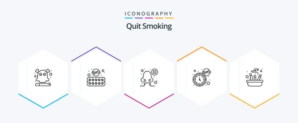 Quit Smoking Line Icon Pack Including Ashtray Watch Smoke Quit — Stok Vektör