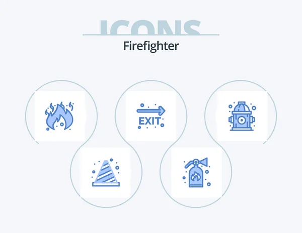Firefighter Blue Icon Pack Icon Design Water Fire Danger Navigation — Stok Vektör