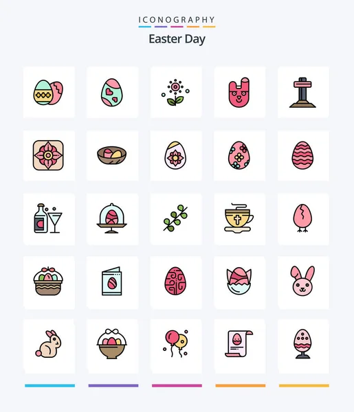 Creative Easter Line Filled Icon Pack Celebration Face Heart Bunny — Stok Vektör