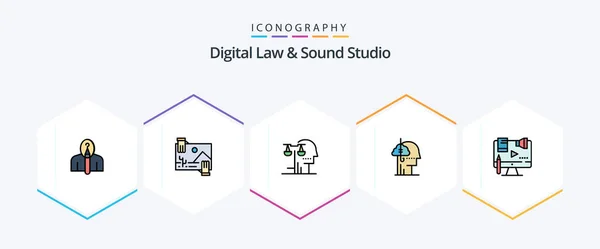 Digital Law Sound Studio Filledline Icon Pack Including Catch Borrowing — Stockový vektor