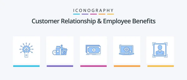 Customer Relationship Employee Benefits Blue Icon Pack Including Presentation Monitor — Vector de stock