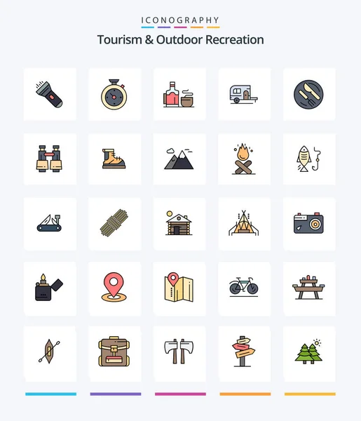 Creative Tourism Outdoor Recreation Line Filled Icon Pack Dish Travel — Stok Vektör