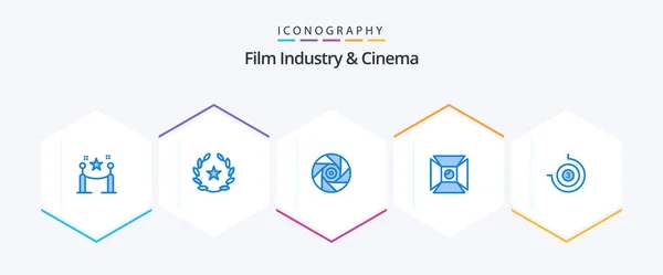 Cenima Blue Icon Pack Including Stop Watch Shooting Cinema Light — Wektor stockowy