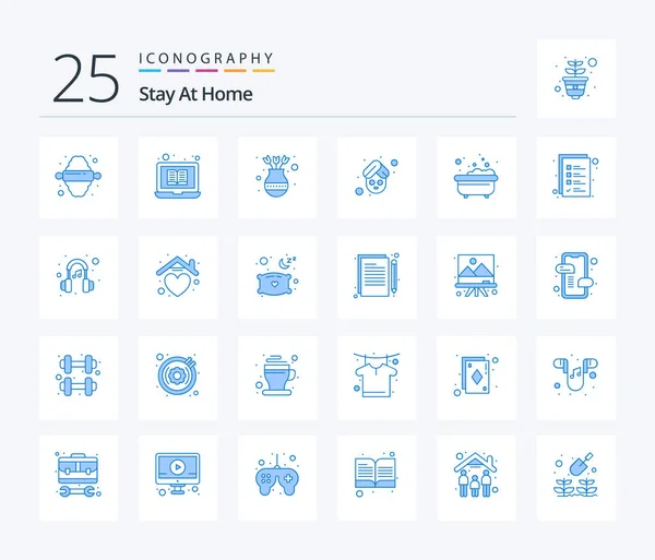 Stay Home Blue Color Icon Pack Including Bath Spa Estate — 图库矢量图片