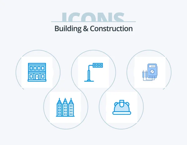 Building Construction Blue Icon Pack Icon Design Digital Amper House — Vetor de Stock