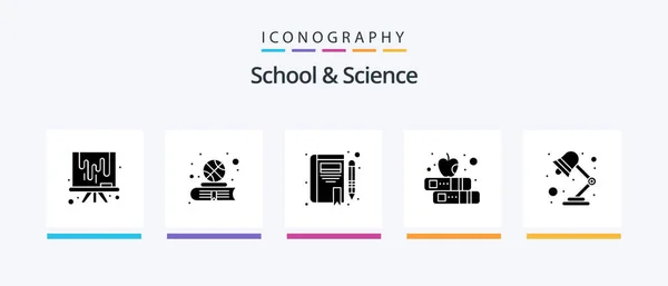 School Science Glyph Icon Pack Including Light Apple Book Study — Vector de stock