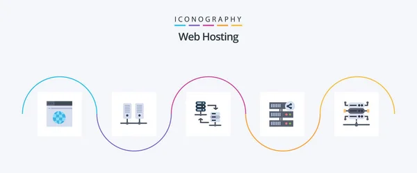 Web Hosting Flat Icon Pack Including Network Web Server Hosting — Vettoriale Stock