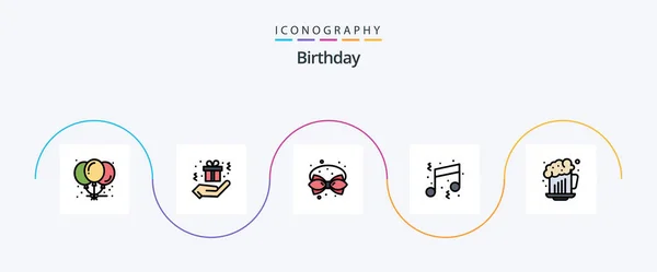 Birthday Line Filled Flat Icon Pack Including Alcohol Note Bow — 图库矢量图片